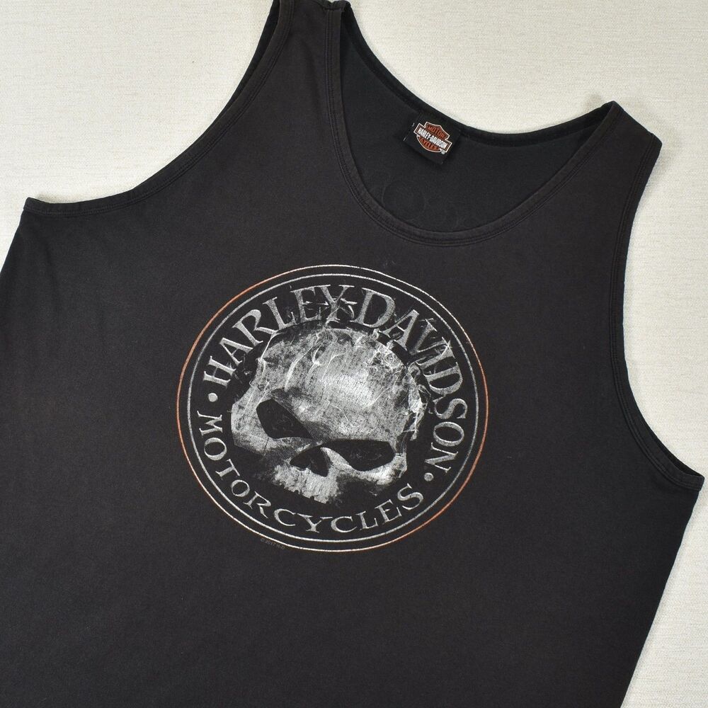 Harley Davidson Shirt Men Tank Top Sleeveless Muscle Shirt Skull Flames 2XL Vtg